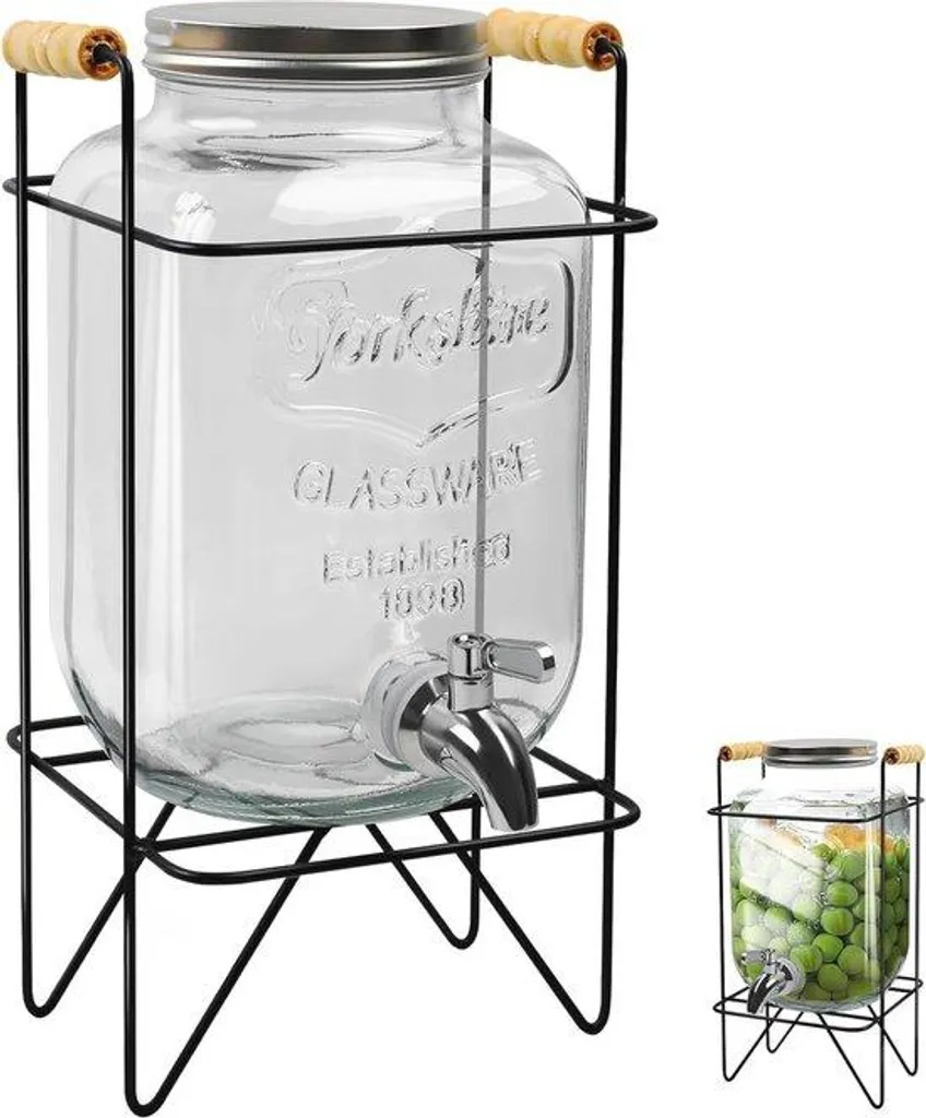 Distributeur de boissons en verre pour frigo avec robinet inox de 5L