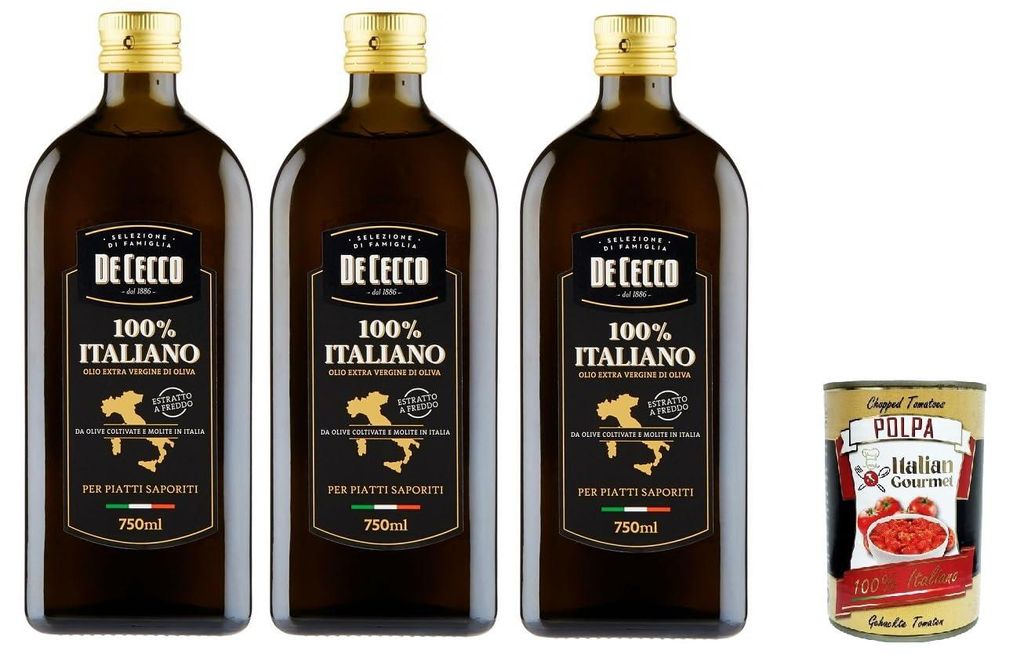 3x De cecco 100% ITALIENISCHES EVO-ÖL 750ml + Italian Gourmet polpa 400g