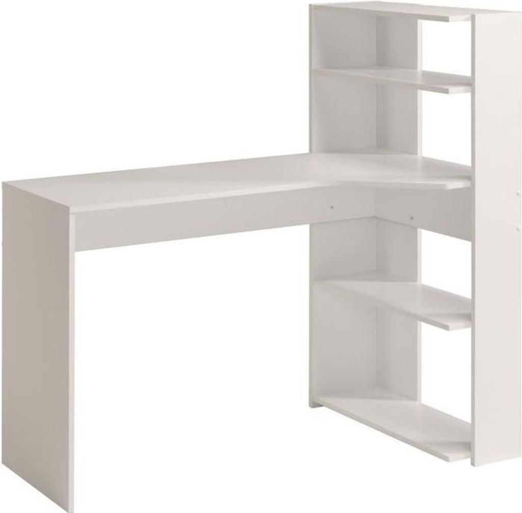 Schreibtisch, PARISOT JUNE, Eckschreibtisch, 122 cm Breit, Weiß, 1 Arbeitsplatte, 2 Regale