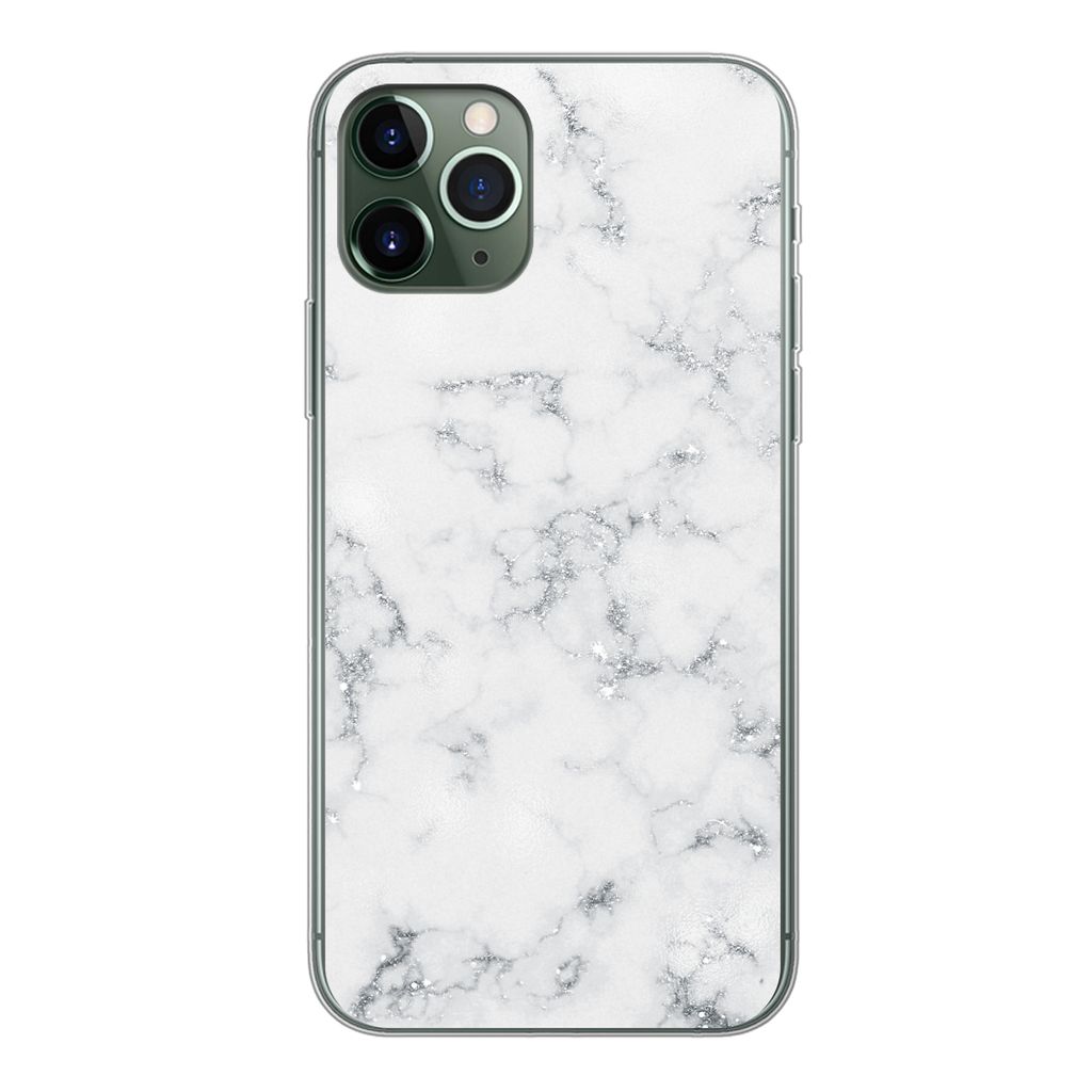 MuchoWow Handyhülle Schutzhülle Hülle für iPhone 11 Pro Marmor - Weiß - Silber - Glitter - Marmoroptik - Chic Silikon Softcase Handy Hülle ...
