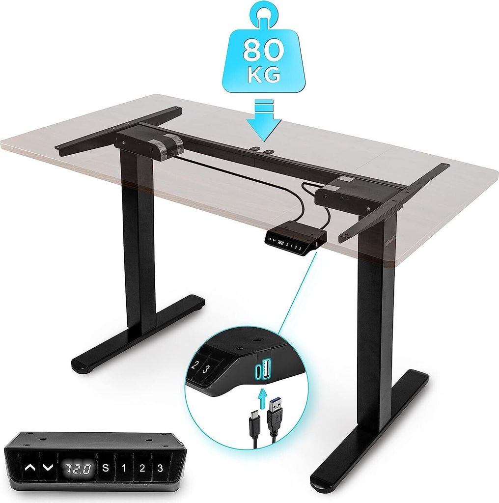 Duronic TM61 BK Schreibtisch | Höhenverstellbares Tischgestell bis 120 cm | elektrisches Tischbein mit 2 Motoren | Bedienteil mit 3 Speicherplätz...