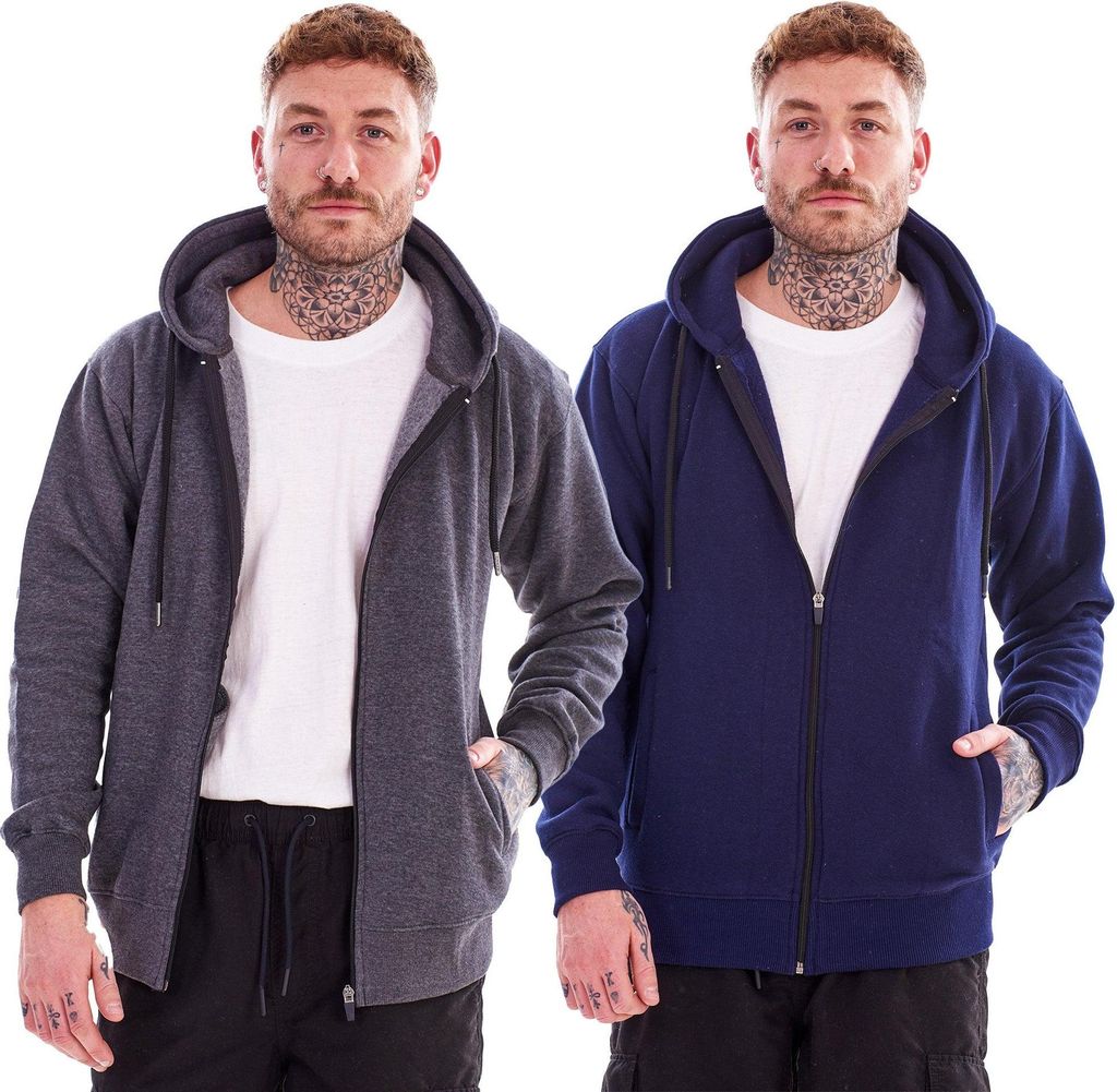 Keanu - Hoodie mit durchgehendem Reißverschluss für Herren, Fleece (2er-Pack) TC450 (L) (Marine/Holzkohle)