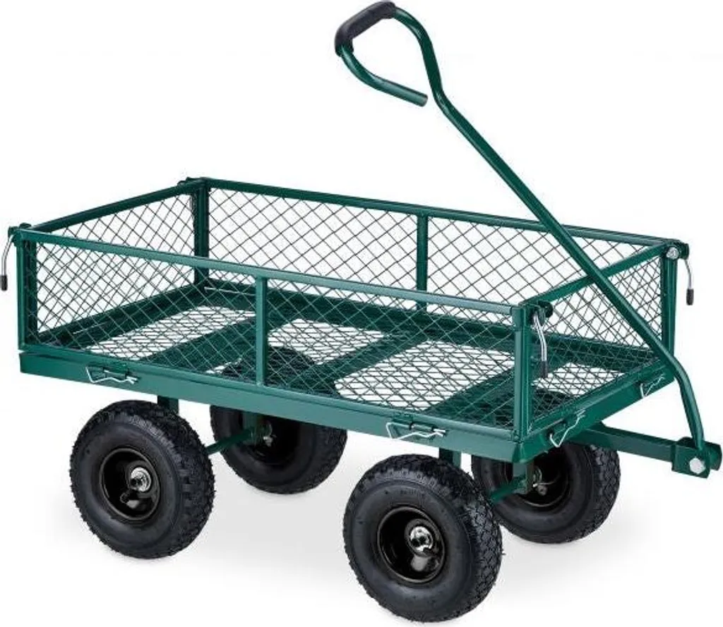 Chariot de transport de jardin à 4 roues vert forêt - Capacité 150kg