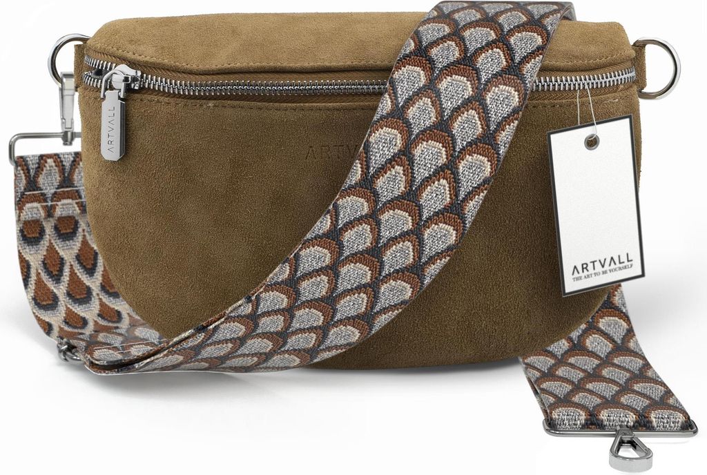 ARTVALL - Umhängetasche aus Wildleder, Klein mit verstellbarem Schultergurt, abnehmbares Taschenband, Crossbody Bag in Hellbraun