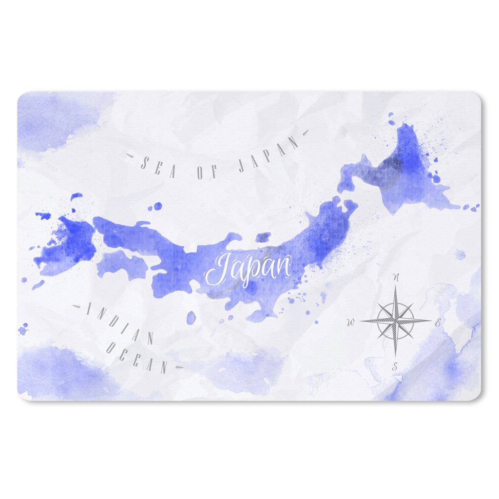 MuchoWow Schreibtischunterlage Aquarell - Weltkarte - Blau 60x40 cm - XXL Mauspad - Großes Mauspad