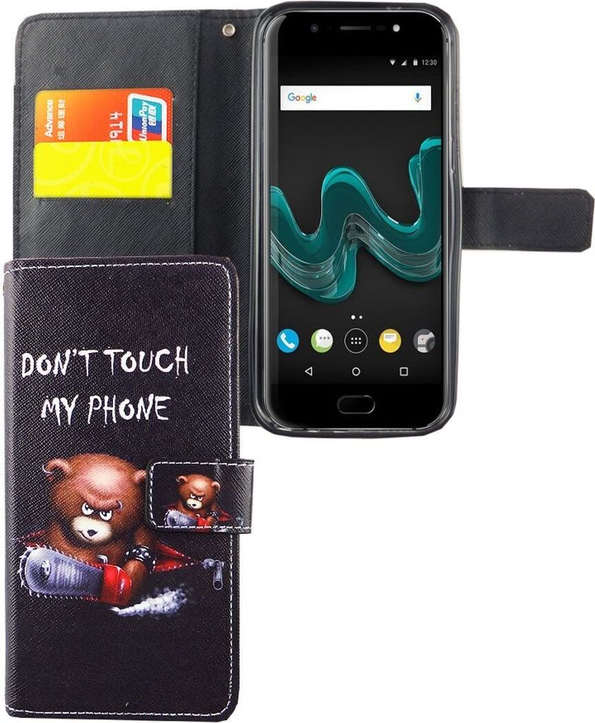 Handyhülle Tasche für Handy Wiko Wim Schriftzug Bär mit Kettensäge