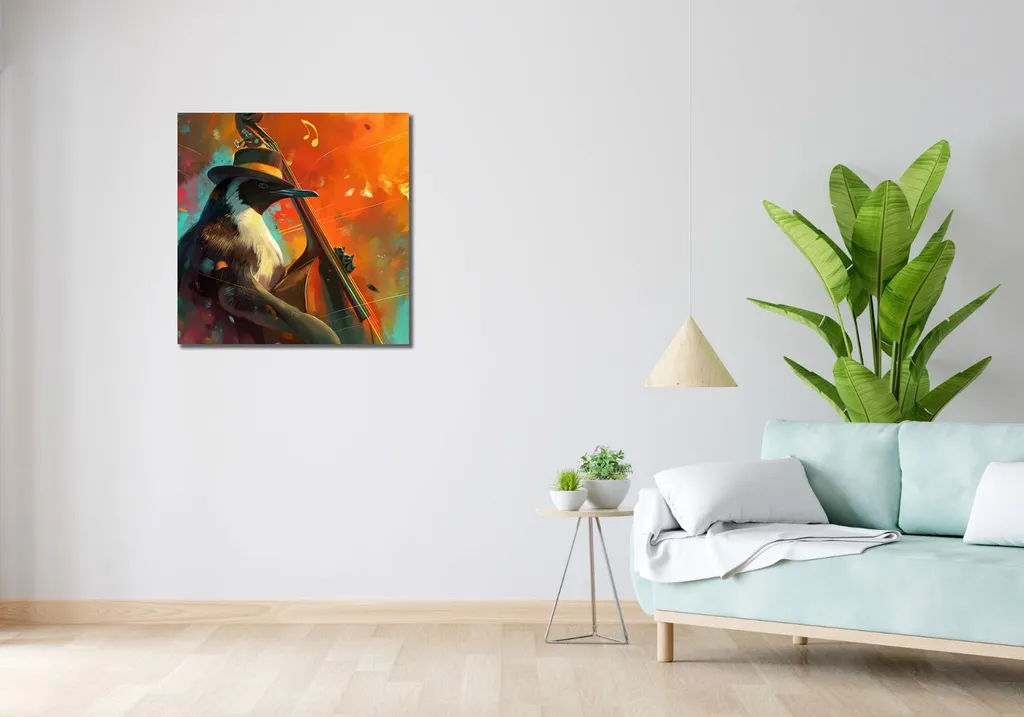 Tableau Carré 70 x 70 cm Pingouin Note - Impression Déco Murale Moderne - 2