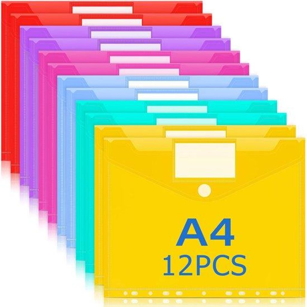 Documentenmap A4 12 stuks, archiefmap, A4, 6 kleuren, waterdichte, geperforeerde rand, labelvak