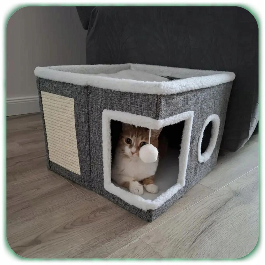 Katzenhaus Katzenhöhle Katzenbett mit Kratzfläche Spielzeug faltbar Grau 42x42x30 cm