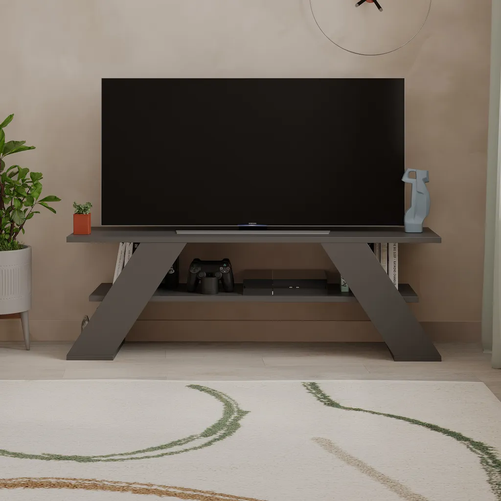 Petit meuble TV gris anthracite 120 cm Farfalla pour salon et studio