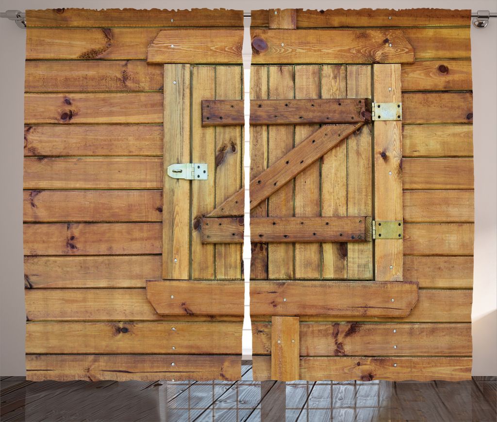 ABAKUHAUS Rustikal Rustikaler Gardine, Grunge Holzfensterläden, Schlafzimmer Kräuselband Vorhang mit Schlaufen und Haken, 280 x 175 cm, Braun Hel...