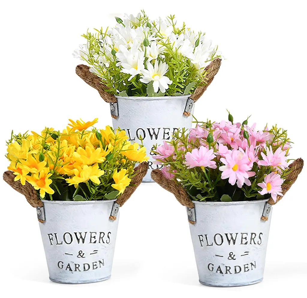 Plantes artificielles fleuries en pot pour décoration d'intérieur x3