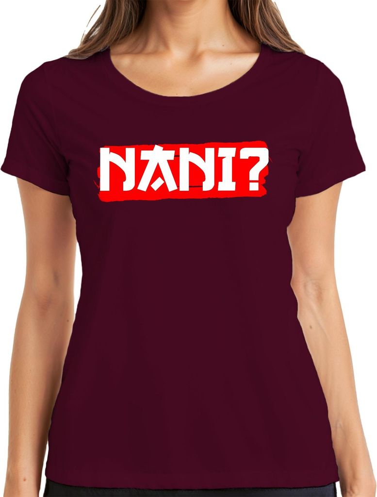 NANI? Anime Otaku Manga Fan Japan Meme Reaktion Popkultur Retro Damen T-Shirt, Burgundy, XXL