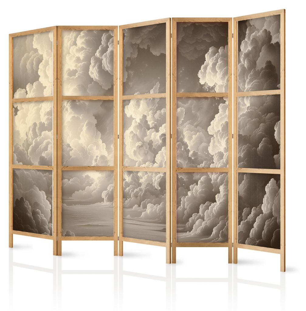 Muralo Japanischer PARAVENT 5-teilig Raumteiler klappbar PREMIUM-Vliesleinwand WOLKEN 3D EFFEKT für Schlafzimmer 225cmx172cm