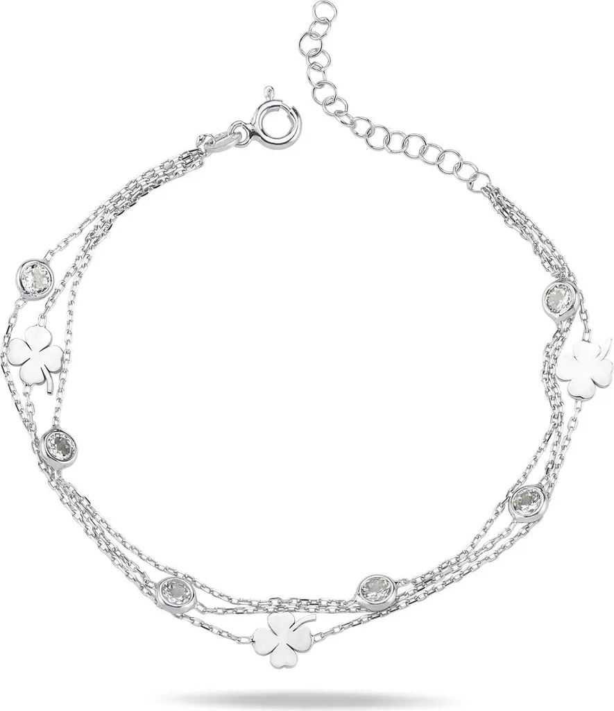 Bracelet trèfle Yonca argent 925 et zircone : éclat triple rang unique