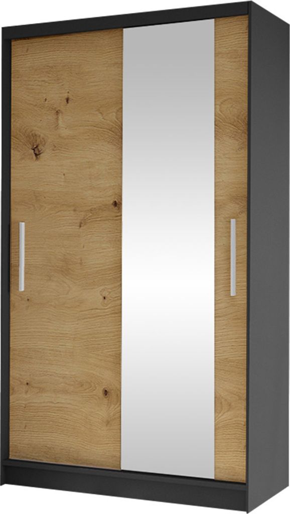 MIRJAN24 Schiebetürenschrank Costa VI, Kleiderschrank, Stilvoll Schlafzimmer Garderobenschrank (Farbe: Schwarz / Artisan Eiche)
