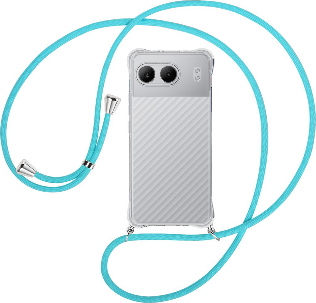 Handykette Backcover-Schutzhülle mit Band (Metall silberfarben) für OnePlus Nord 4 5G - türkis