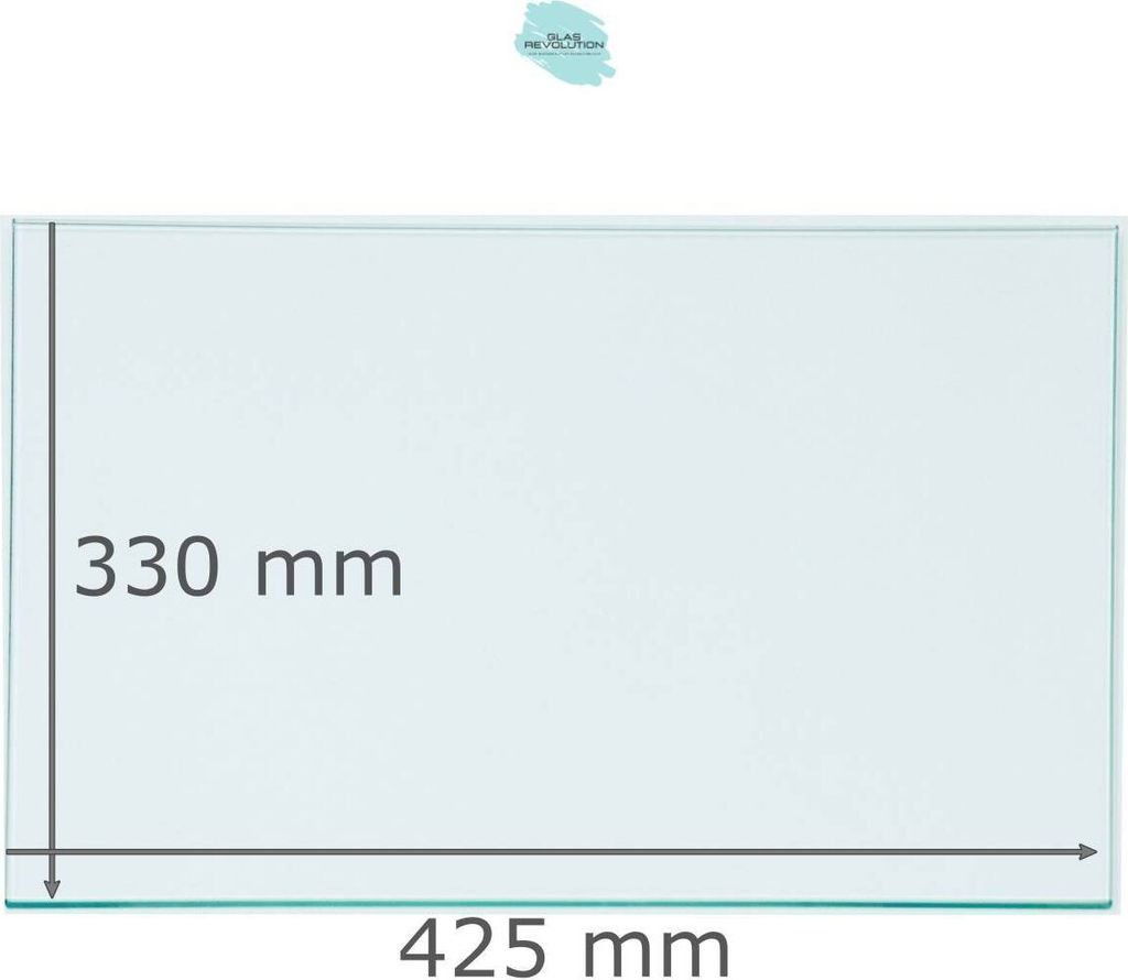 Kühlschrank Einlegeboden - Klarglas 4 mm - eckige Ecken - 425 mm x 330 mm - (89,96 EUR / qm - Mindestbfl. 0,25 qm - Kantenb. 5,35 EUR / lfm)