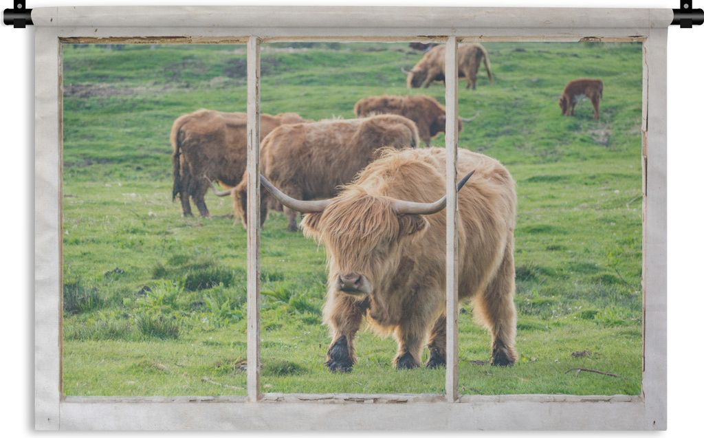MuchoWow Wandteppich Wandbehang Durchblick - Schottischer Highlander - Tiere 60x40 cm Tapisserie Dekoration Wandtuch - Wanddekorationen