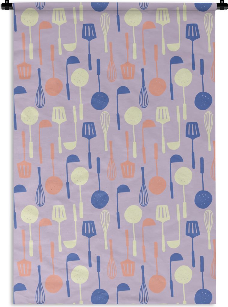 MuchoWow Wandteppich Wandbehang Kartuschen - Küchenutensilien - Spatel - Schneebesen 120x180 cm Tapisserie Dekoration Wandtuch - Schlafzimmer - ...