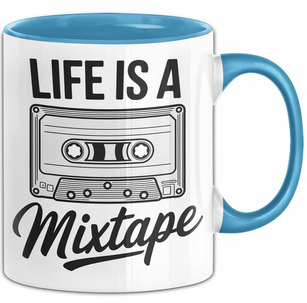 Retro Kassette Mixtape Tasse Geschenk Lustige Geschenkidee Spruch Das Leben Ist Ein Mixtape (Blau)