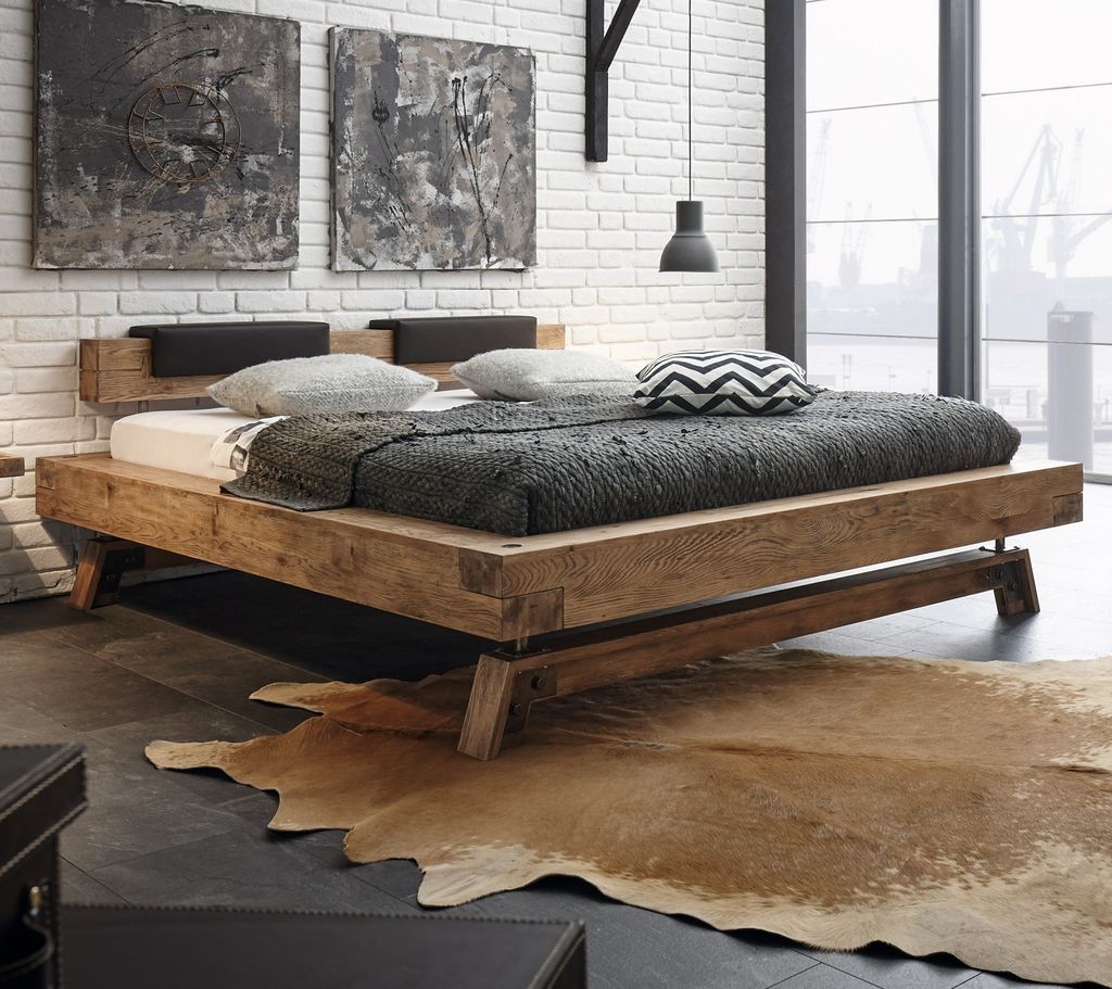 HASENA Oak Vintage Balkenbett Kopfteil Inca Kufen Stabil 180x200