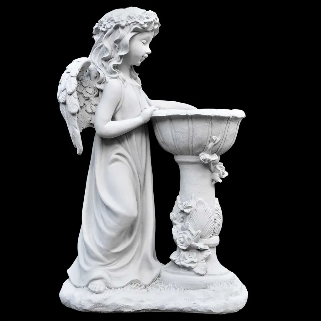 Ange en pierre massive pour fontaine - Sculpture robuste et durable