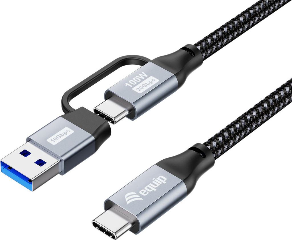 Equip Kabel USB-C3.2->C/A Gen2x2 PD100W St/St 1.00m schwarz
