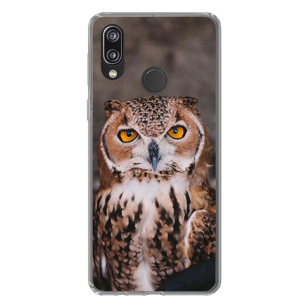 MuchoWow Handyhülle Schutzhülle Hülle für Huawei P20 Lite (2020) Braune Eule schaut direkt in die Kamera Silikon Softcase Handy Hülle - Kart...