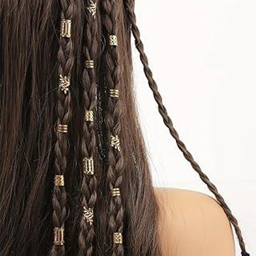 OUDQFCJ 80 Stück Haarschmuck Gold, Piraten-Schmuck, Verstellbarer Loc-Schmuck für Zöpfe, 6 Stile für Herren, Damen, Jungen und Mädchenaccessoires