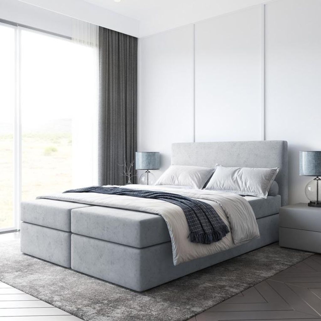 Bett Boxspringbett BERO ohne Topper mit Bettkästen - Doppelbett, Stauraum, Schlafzimmer, Polsterbett, Bettgestell (200x200, Hellgrau - ITAKA 51)