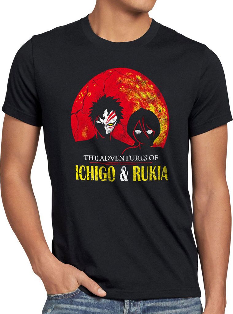 style3 The Adventures of Ichigo & Rukia Vintage Herren T-Shirt, Größe:4XL, Farbe:Schwarz