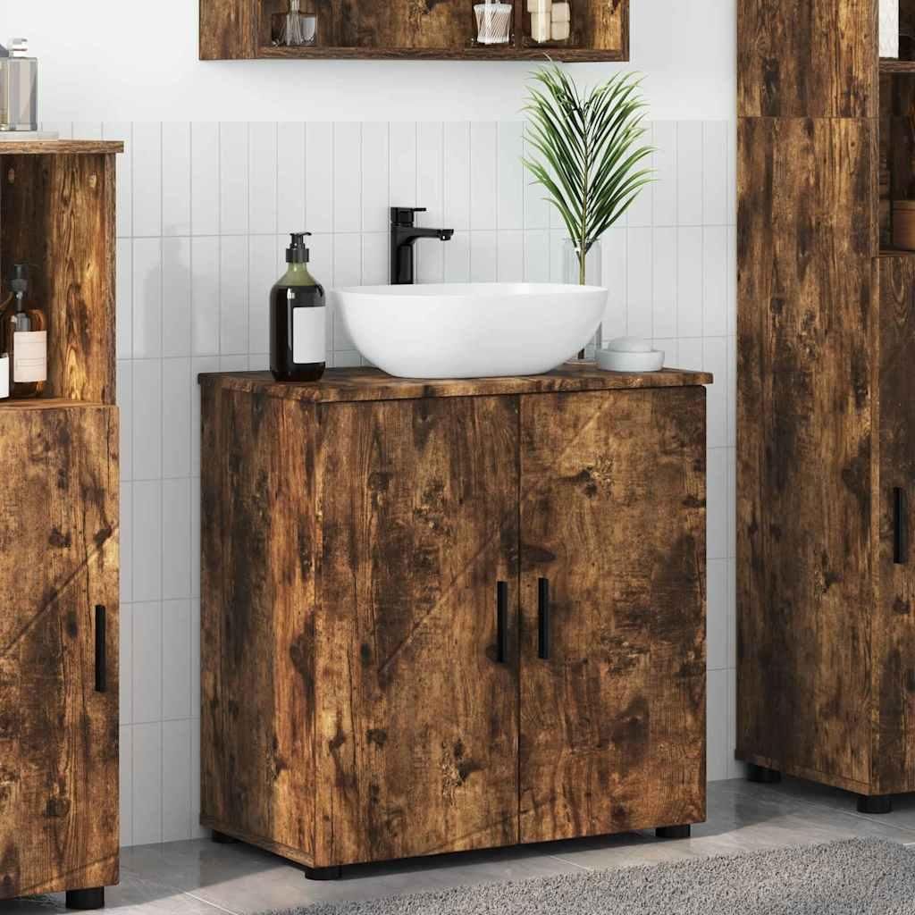 "Schlussverkauf" Badkommode Badezimmschrank, mit Reichlich Stauraum, mit Tür Geräucherte Eiche 61x35x64 cm C9311