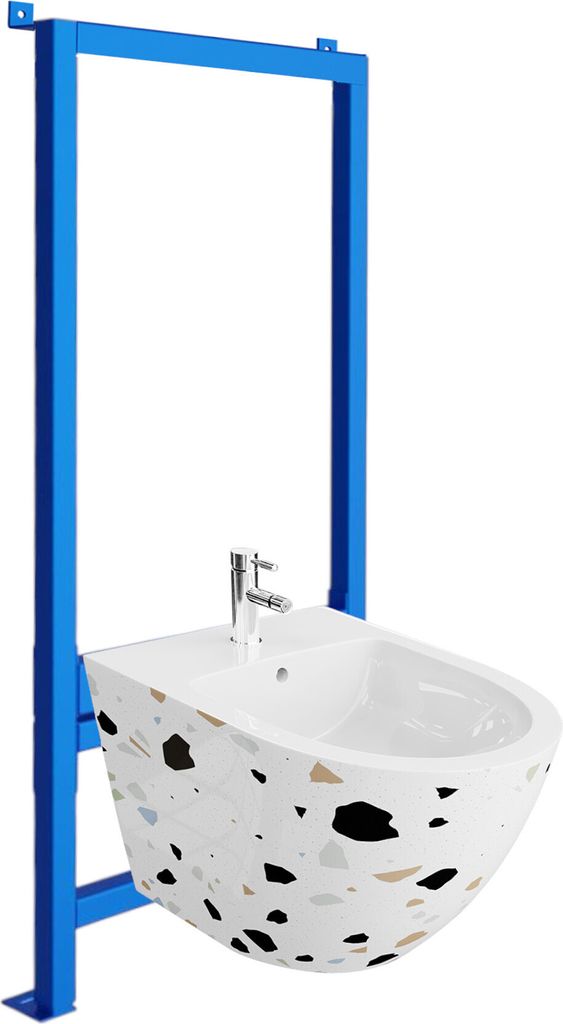 LAVITA Vorwandelement für Bidet LAV 500 + Wand-Bidet Sofi Stone Komplettset | Wand-Hänge Bidet mit Hahnloch und Überlaufschutz aus Keramik | WC ...