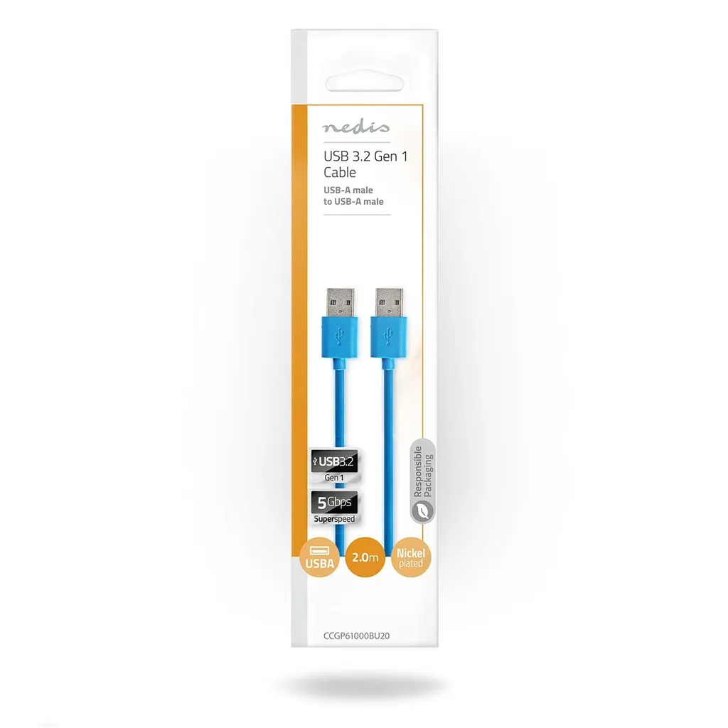 Cavo Collegamento USB 3.2 Maschio/Maschio 2m Blu - Per Hub e PC - 3