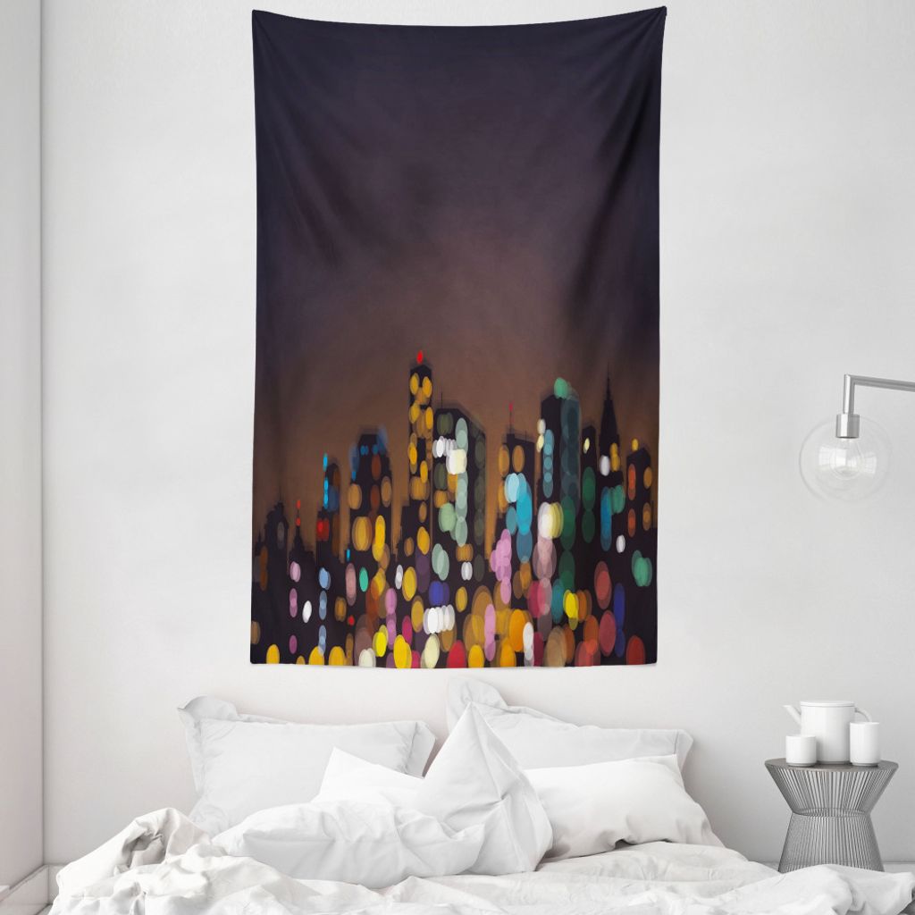 ABAKUHAUS Stadt Wandteppich und Tagesdecke, Abstrakte Stadtbild Bokeh aus Weiches Mikrofaser Stoff Waschbar ohne Verblassen Digitaldruck, 140 x 230...