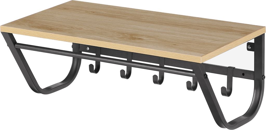 Wandregal mit Garderobenhaken, Kleiderstange zur Wandmontage im Industrial Design, Flurgarderoben Set aus Vintage Eichen Holz mit Metall, Maße B 6...