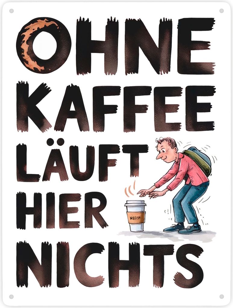Ohne Kaffee läuft hier nichts Metallschild XXL in 28x38 cm