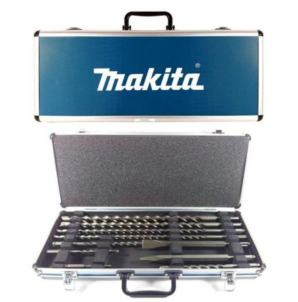 A Makita drill bit and chisel set in its case.