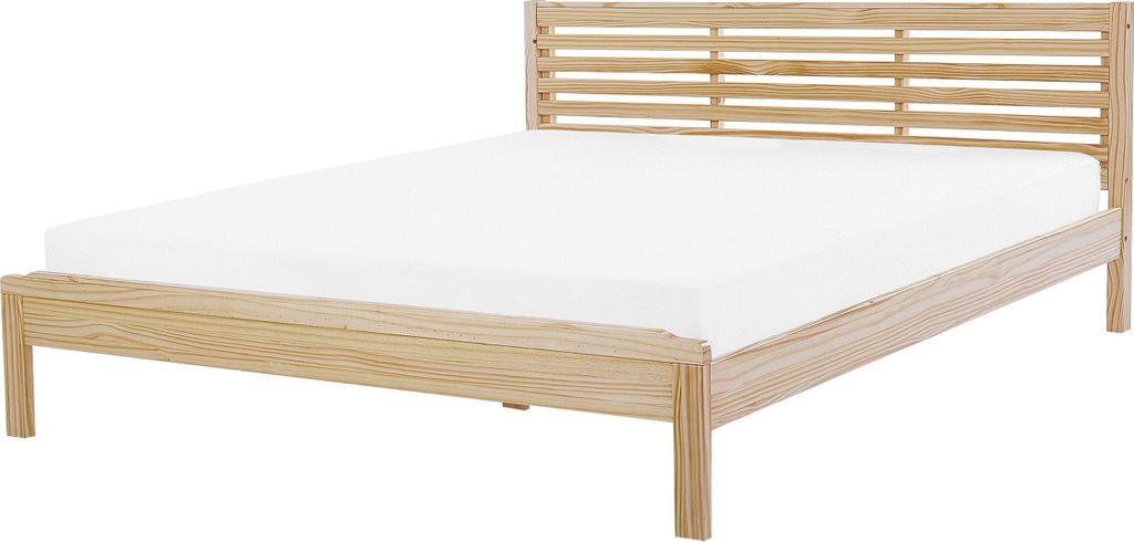 BELIANI Holzbett Hellbraun 180 x 200 cm Mit Lattenrost gemütliche Ausstrahlung Hohen Kopfteil Fest integrierte Lattenrost Modern