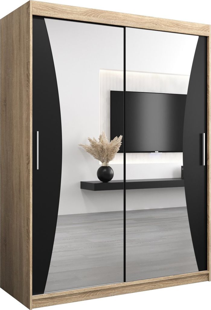 Kleiderschrank, Schiebetürenschrank Schlafzimmer, Schrank mit Spiegel MONACO 150 cm