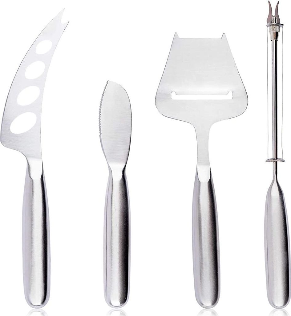 4-teiliges Käsemesser-Set aus Edelstahl: Käsemesser, Käsestreicher und Schneidewerkzeug für Käseplatten