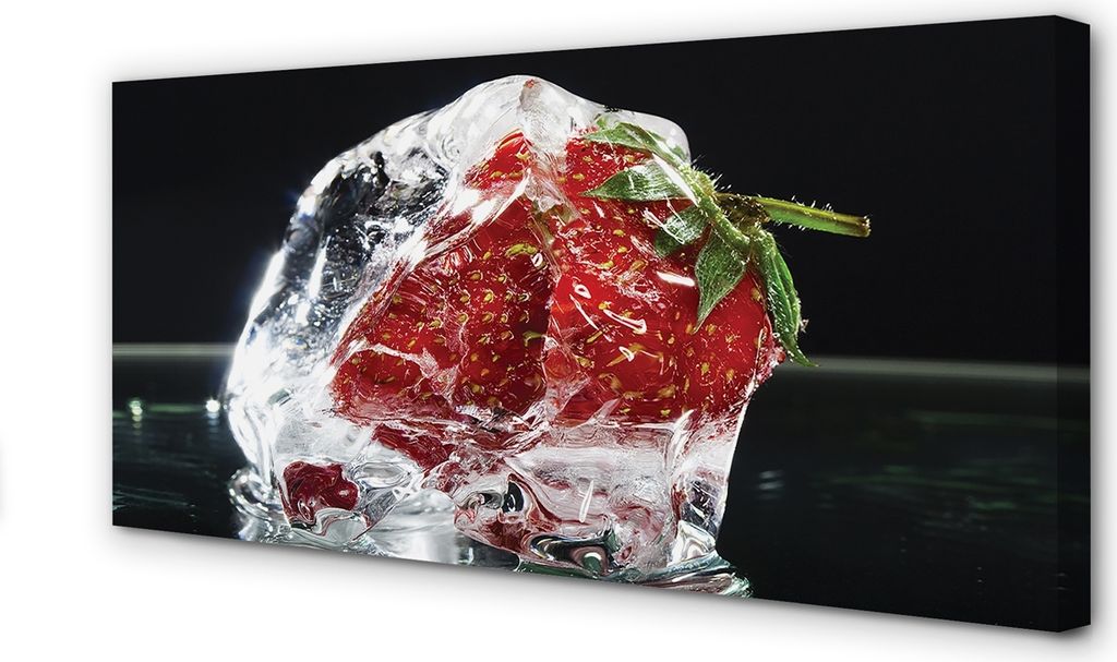 Leinwandbild 120x60 Wandkunst Erdbeere im Eiswürfel