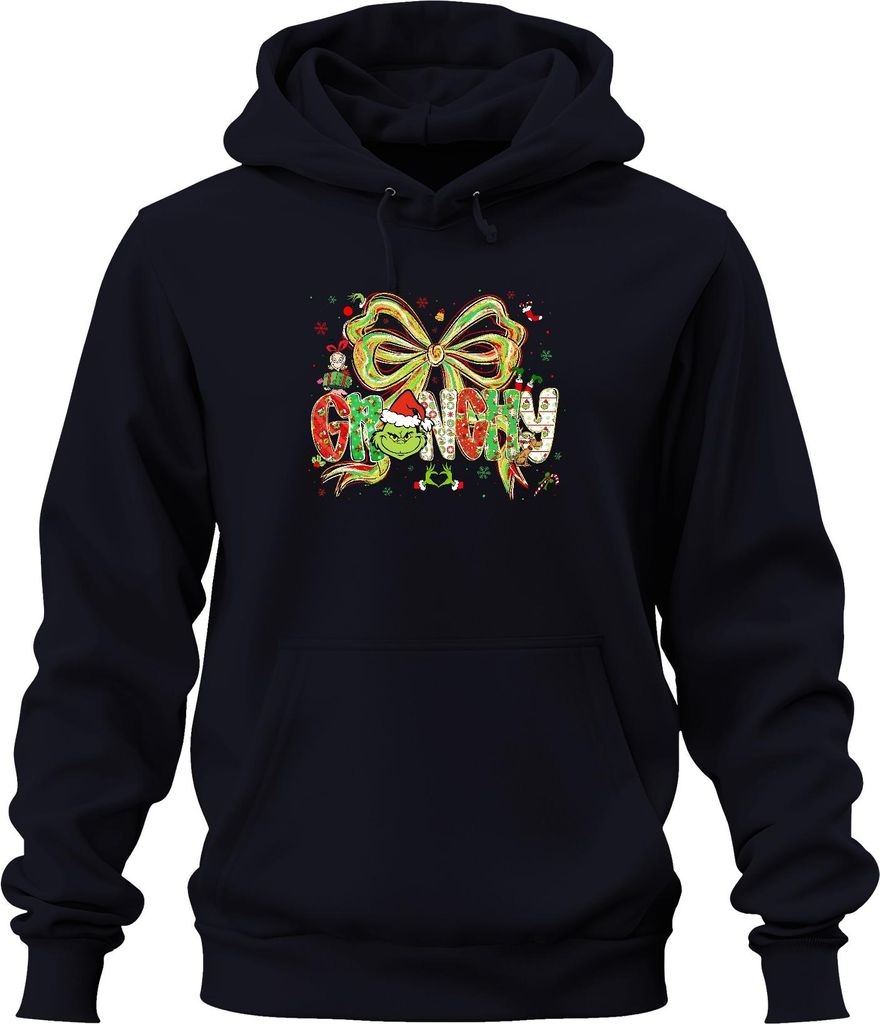 Grinchy Weihnachtsgrinch lustig Santa Schleife Geschenk Retro Uni Hoodie Kapuzenpullover, Navy, XXL