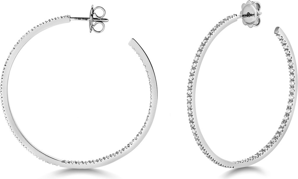 18 Karat (750) Weißgold Damen - Diamant Paar Creolen Brillant-Schliff 1.20 Karat G - SI VS - 40mm*40mm; TRS1575218KW