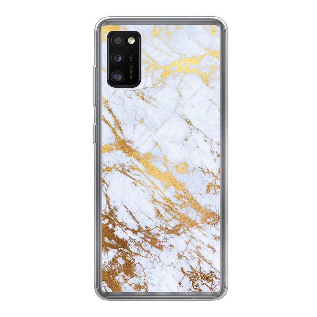MuchoWow Handyhülle Schutzhülle Hülle für Samsung Galaxy A41 Marmor - Gold - Weiß - Luxe - Marmoroptik - Glitzer Silikon Softcase Handy Hül...