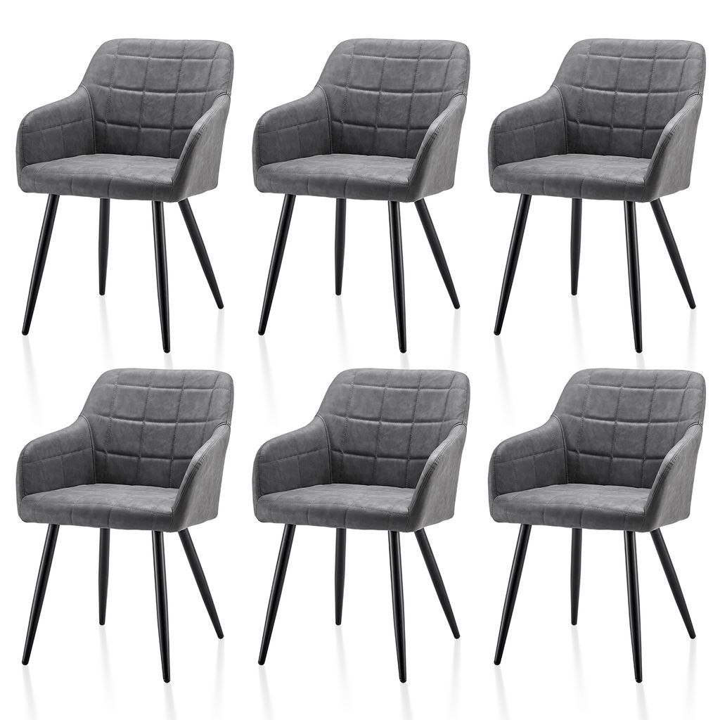 CLIPOP Esszimmerstühle, 6er Set Retro Kunstleder Sessel, Wohnzimmerstühle,Hellgrau