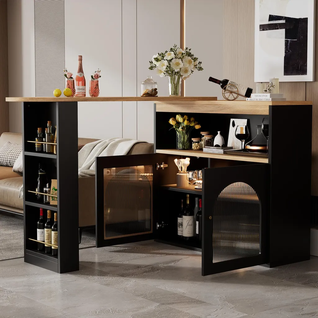 Table de bar extensible noire LED pour optimiser vos petits espaces 193cm - 6