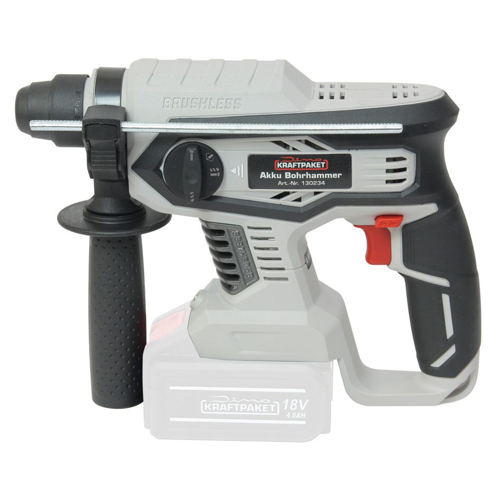 Dino KRAFTPAKET 18V-22 Bürstenloser Akku Bohrhammer SDS-plus (Schlagenergie 2.2 Joule, Bohrleistung in Beton: 22mm) mit Schnellstopp, LED-Leuchte,...