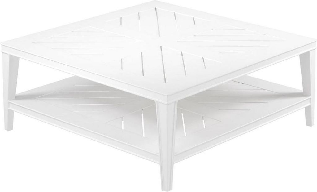 Casa Padrino Luxus Couchtisch Weiß 100 x 100 x H. 42 cm - Quadratischer Wohnzimmertisch aus hochwertigen strapazierbarem Aluminium - Gartentisch